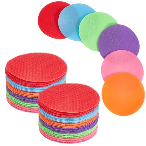 6 Colors 30Pcs Round Spot Marker Carpet Circles Fastener Colored Nylon Reusable Hook and Loop Fastener Guidepost Indoor Floor Position Sitting Spots for Bedroom Sport Training Dancer Supplies - style: Round