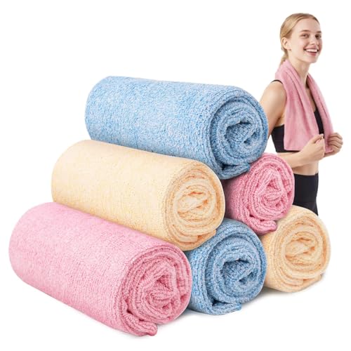 Microfiber Gym Towels for Showering Working Out Quick Dry Negative ions Large Middle Small Sizes Lightweight Gym Towel for Men Women Tennis Sports Towels for Body Hot Yoga Fitness Essentials - color: Pink/Yellow/Blue, size: 16 inch X 27 inch