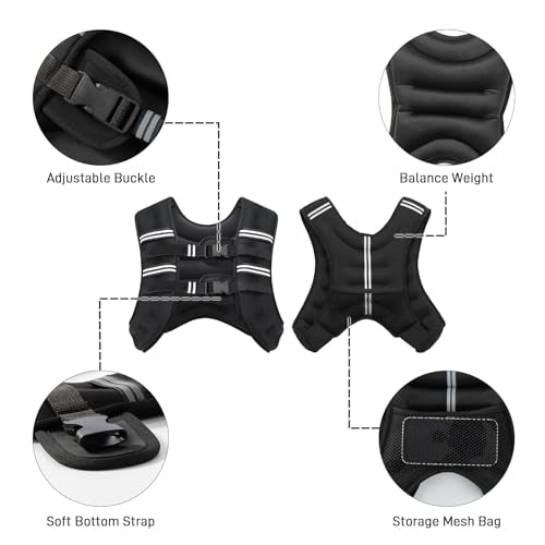 Weighted Vest for Men Women, 8lbs/12lbs/16lbs/20lbs Weight Vest with Reflective Stripes for Workout, Strength Training, Running, Fitness, Muscle Building, Weight Loss