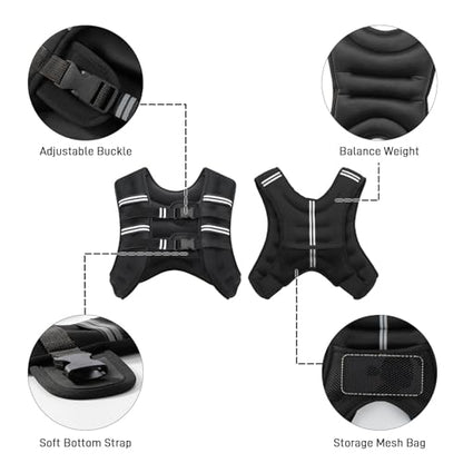 Weighted Vest for Men Women, 8lbs/12lbs/16lbs/20lbs Weight Vest with Reflective Stripes for Workout, Strength Training, Running, Fitness, Muscle Building, Weight Loss