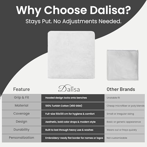 Dalisa Bench Hood Gym Towel – 100% Turkish Cotton – Non-Slip Hooded Design for Weight Benches – 450 GSM – 19.7" x 51.2" – Ultra-Absorbent, Quick-Dry Workout Towel – Made in Türkiye – White - color: White