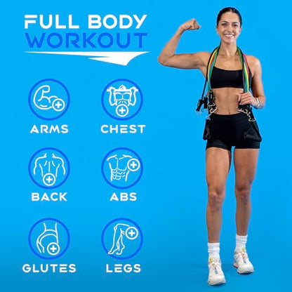 Xeela Full Body At Home Workout Equipment with 3-Month Digital Guide Included, Quality Portable Fitness Equipment with Jump Rope, Resistance Bands with Handles, Ankle Straps for All Fitness Levels