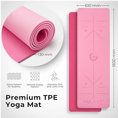 Nolava Yoga Mat with Bag – 72 x 24 inch, 1/4 inch Thick Non-Slip Mat – Includes Slap Band, Black Zippered Carry Tote with Mat Sleeve & Inner Pocket – For Yoga, Pilates, Home or Studio.
