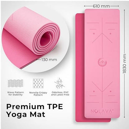 Nolava Yoga Mat with Bag – 72 x 24 inch, 1/4 inch Thick Non-Slip Mat – Includes Slap Band, Black Zippered Carry Tote with Mat Sleeve & Inner Pocket – For Yoga, Pilates, Home or Studio.