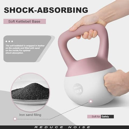 NEALFIT Soft Kettlebell 5LB/10LB/15LB/20LB/25LB, Kettlebells for Home Gym Strength Training, Anti-Slip Fitness Weights for Men Women - color: 5LB Pink-White