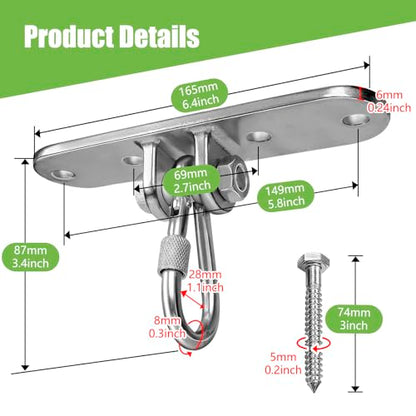 Ceiling Mount Swing Hanger with Bearing 900 LB Capacity Heavy Stainless Steel Hanging Chair Mount Swing Hardware for Swingset Playground,Quick Suspension Replacement - size: size 8