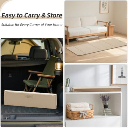 HAHE Foldable Yoga Mat 74"Lx32"Wx1/3"Thick, Folding Exercise Mats - color: Cream
