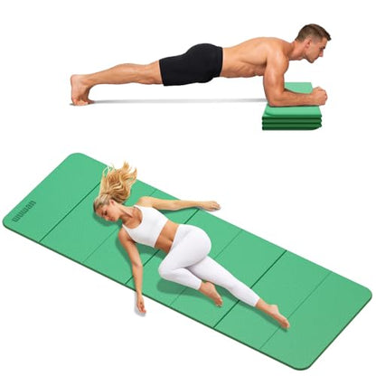 Folding Yoga Mat Extra Thick 0.4 Inch, Foldable Yoga Mat 75 x 26 Inches, TPE Exercise Mat, 7-Panel Non Slip Cushioned Fitness Mat for Yoga, Pilates, Stretching, Home Workout