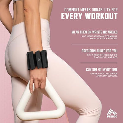 RBX Adjustable Ankle & Wrist Weights, Customizable for Pilates, Yoga, Walking, Barre, Home Workouts & Strength Training