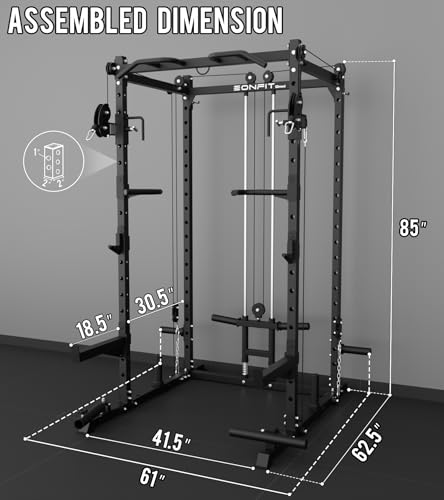 Eonfit E2 Power Cage，1500LB Squat Rack with Cable Crossover System.Multi-Function Power Rack for Home Gym.All-in-One Squat Rack with More Training Attachments