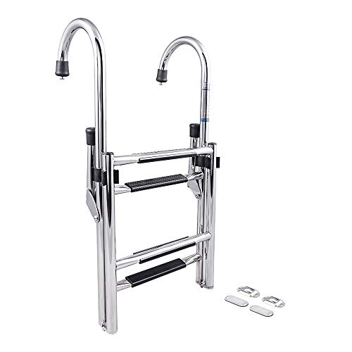 B00365-4 Step Gunwale-Mounted Removable Ladder | Marine 304 Stainless Steel Heavy-Duty Boarding Ladder | Corrosion-Resistant w/Deck Mount Brackets | Non-Slip Steps for Boats & Yachts