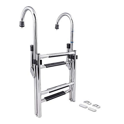 B00365-4 Step Gunwale-Mounted Removable Ladder | Marine 304 Stainless Steel Heavy-Duty Boarding Ladder | Corrosion-Resistant w/Deck Mount Brackets | Non-Slip Steps for Boats & Yachts