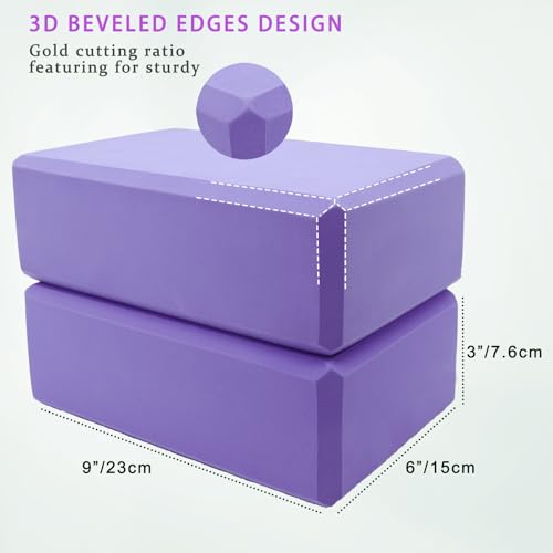 Yoga Blocks 2 Pack, Supportive Latex-Free Eva Foam Soft Non-Slip Blocks with Beveled Edges for Yoga, Pilates, Meditation - Yoga Accessories for Stability, Balance, Deepen Stretches