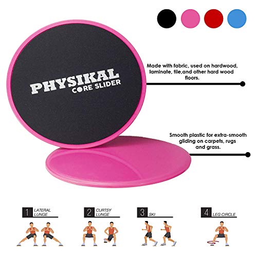 PHYSIKAL Exercise Core Sliders, Double-Sided use on Carpet, Hardwood Floors and on Any Surface. Full Body Workout. Compact for Travel or Home Abdominal Exercise Equipment
