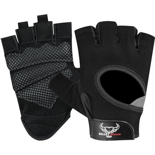 BEAST RAGE Fingerless Weight Lifting Gloves with Palm Protection Padding, Breathable Lightweight Gym Gloves for Men, Women, Weightlifting, Cycling, Exercise, Training Pull Up - color: Black, size: Small