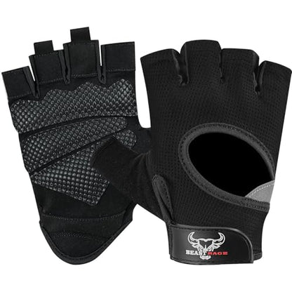 BEAST RAGE Fingerless Weight Lifting Gloves with Palm Protection Padding, Breathable Lightweight Gym Gloves for Men, Women, Weightlifting, Cycling, Exercise, Training Pull Up - color: Black, size: Small