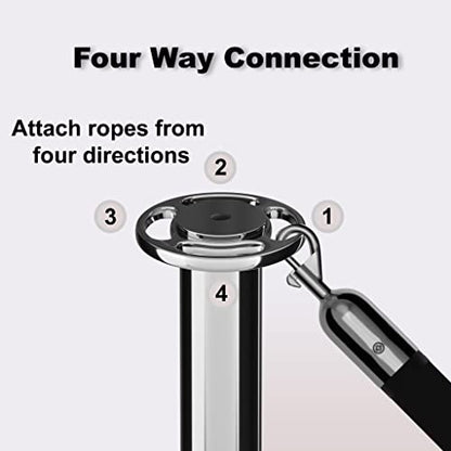 Cline Post and Rope Stanchion Set - Elegant Black Design with Sloped Base and Ball Top - Includes (2) Posts