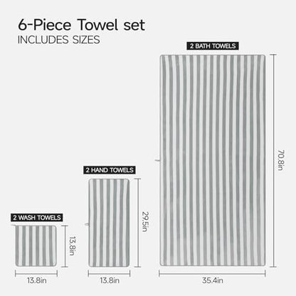 REDKISS Ultra Soft Bath Towel Sets 6-Piece 35"x70" | 100% Microfiber, Highly Absorbent & Quick Dry | Grey Towels for Bathroom, Spa, Gym | 2 Bath, 2 Hand, 2 Washcloths - color: Light Gray