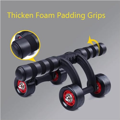 4-Wheel Ab Roller Abdominal Exercise Roller for Six Pack Abs, Core Workout Trainer, Stomach Exercises with Knee Mat, Sport Fitness for Men and Women