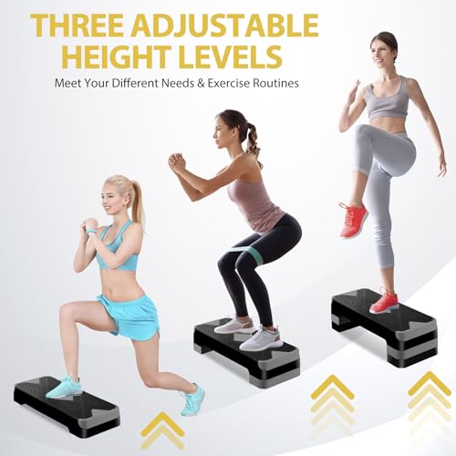 ZENY 26.5 inch Aerobic Step Platform with 4 Step Risers, Height Adjustable Exercise Stepper for Home Gym Workouts, 400 lbs Capacity - color: Grey