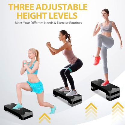F2C 26.5 Inches Step Aerobics Stepper Platform with 3 Risers, Home Gym Workout Equipment, Fitness Exercise Equipment, Exercise Workout Stepper - color: Grey
