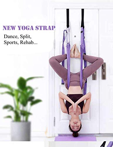 Yoga Stretching Strap, Adjustable Height Leg Stretcher Waist Back Stretch Band Aerial Yoga, Anti-gravity Inversion Exercises Door Flexibility Tensile Trainer for Rehab Pilates Dance Splits (Purple)