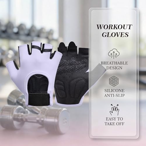 Workout Gloves for Women Lightweight Sweat-Wicking Breathable Gym Gloves with Silicone Grip, Padded Palm for Light Training Dumbbells, Cycling, Yoga, Pilates, Everyday Fitness