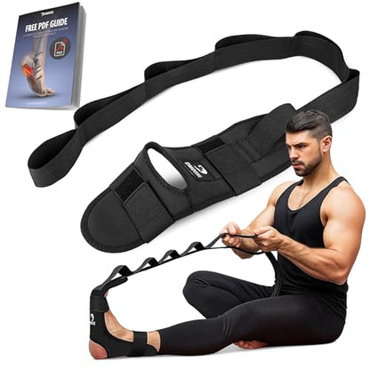 DMoose Fitness Foot & Calf Stretcher with Adjustable Padded Stretching Strap for Plantar Fasciitis, Hamstring, Heel Spurs and Achilles Tendonitis Relief - Yoga Leg Stretch Strap for Flexibility