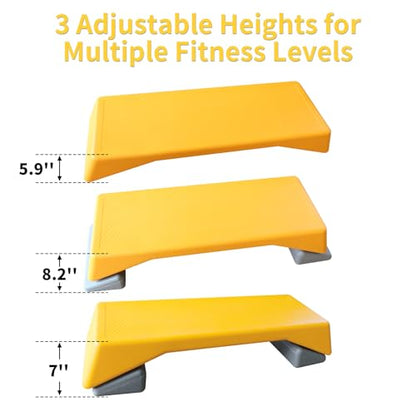 Prime Aerobics Step Platform Height-Adjustable Fitness Equipment Stepper Trainer Exercise Step Platform Sliding Lifting Pad - color: Yellow
