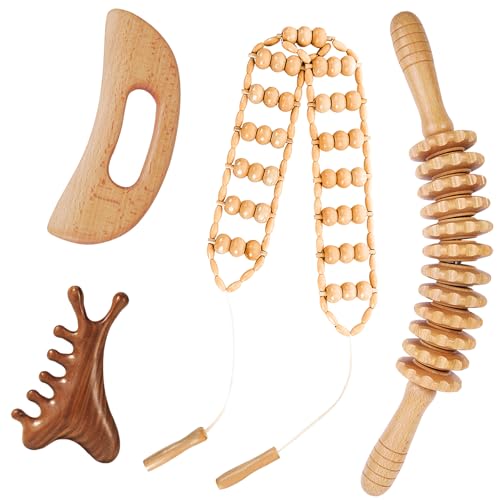 4Pcs Wood Therapy Massage Tools Lymphatic Drainage Massager Wooden Massager Body Sculpting Tools for Maderoterapia,Anti-Cellulite,Pain Relief(4-in-1 Massager) - style: 4-in-1 Massager