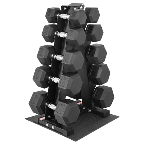 Fitvids Rubber Coated Hex Dumbbell Set with Storage Rack, 100/150/200/550 LB Hand Weight Set with Anti-Slip Grip for Home Gym - size: Dumbbell + A-Rack: 200LBS Set