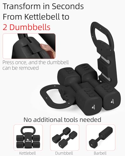 Abahub Dumbbell Set for Home Gym, 4 in 1 Adjustable Weights Dumbbells Set with Kettlebell Grip Converter for Women