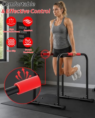 Dip Bar Station, 1100LBS Heavy-Duty Adjustable Height & Width Parallel Bars with Dual Inner Connectors ltra-Stable Settings & Non-Slip Feet for Home Gyms, Upper Body & Core Training