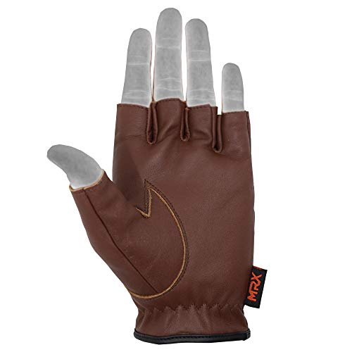 MRX BOXING & FITNESS Mens Driving Gloves Basic Soft Goat Leather Fingerless Breathable Biker Motorcycle Cycling Shooting - color: Half-finger-brown/Strap, size: Medium