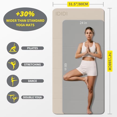Foldable Extra Large Yoga Mat 74"×31.5", 8mm Double-Sided Non Slip Lightweight Fitness Mat for Man & Woman, Portable for Home Studio & Travel
