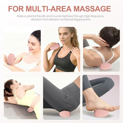 Silicone Vibrating Massage Ball with Rolling Head, 3-Speed Myofascial Massage Roller for Plantar Fasciitis Relief, Hip & Psoas Release, Trigger Point Therapy for Neck, Back, Foot (Pink)