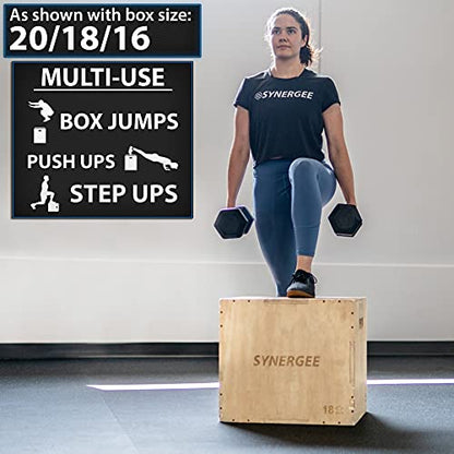 Synergee 3 in 1 Wood Plyometric Box for Jump Training and Conditioning. All in One Jump Trainer. Sizes 30/24/20, 24/20/16, 20/18/16, 16/14/12 - color: Wood Plyo - 20/18/16