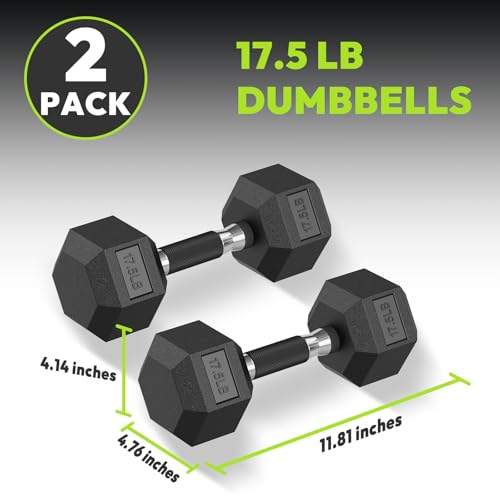 HANDBODE Hex Dumbbell Set 2.5-65 lb, Rubber Encased Hex Dumbbells for Home Gym, Weights Dumbbells Set of 2 Hand Weights for Strength Training & Fitness Exercise - size: 17.5 lb, Pair, style: Comfort Grip