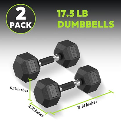 HANDBODE Hex Dumbbell Set 2.5-65 lb, Rubber Encased Hex Dumbbells for Home Gym, Weights Dumbbells Set of 2 Hand Weights for Strength Training & Fitness Exercise - size: 17.5 lb, Pair, style: Comfort Grip