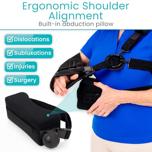 Vive Shoulder Sling with Abduction Pillow - Rotator Cuff Sling and Shoulder Immobilizer - Pain Relief After Surgery, Sublexion, Dislocated or Broken Arm - Adjustable Support with Exercise Ball (Medium)