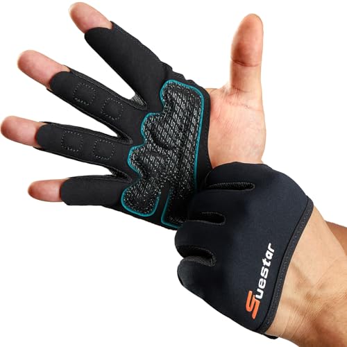 Partial Weight Lifting Gloves, 3/4 Finger Workout Gloves for Men Women, Full Palm Protection & Silicone Grip Gym for Weightlifting Exercise Fitness Smartwatch Friendly - size: Large
