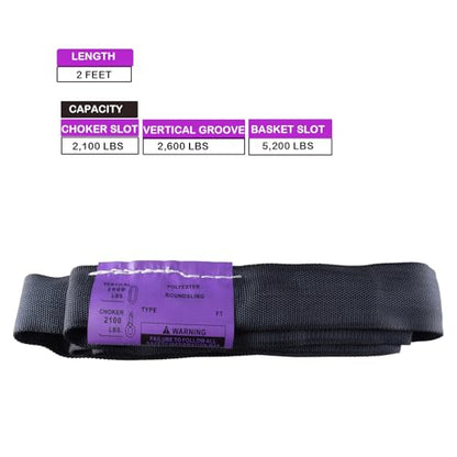 Black Spanset 2ft Lifting Strap Round Sling Polyester 2,600 lb. Vertical Capacity Aerial Hoop Lyra Circus Strage Light Video Use (Puple -Vertical Capacity 2,600 lbs, 2FT)