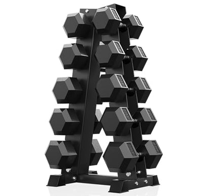 PAPABABE Hex Dumbbell Set with Rack, 85-560lb Rubber Encased Dumbbell Free Weights Dumbbells Set with Storage Rack, Hand Weights Set for Strength Training - style: 450lb (Pair of 35, 40, 45, 50, 55lb)& Rack