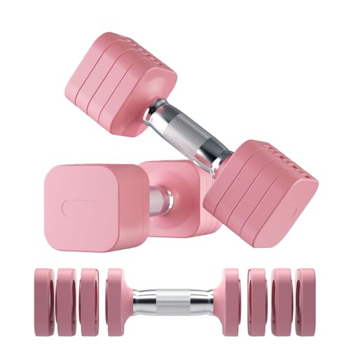 20LB Adjustable Dumbbell Set, 10lb Dumbbells Set of 2, 5 in 1 Free Weights Set, Each 4lb 6lb 8lb 10lb for Women & Men for Home Gym Exercise Workout Strength Training Equipment - color: Pink