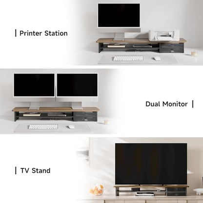 Fenge Monitor Stand, Desk Computer Riser with Frosted Storage Drawer, Brown - color: Brown