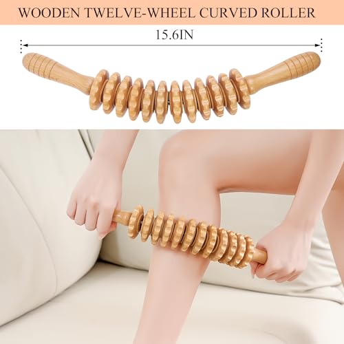 Cellulite Massage Tool Wood Therapy Massage Tools Fascia Blaster Cellulite Roller Lymphatic Drainage Massager Deep Tissue Massage Stick for Legs Thighs Muscle Relief Recovery(White 12-Wheel) - color: Nude 12-wheel