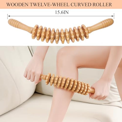 Cellulite Massage Tool Wood Therapy Massage Tools Fascia Blaster Cellulite Roller Lymphatic Drainage Massager Deep Tissue Massage Stick for Legs Thighs Muscle Relief Recovery(White 12-Wheel) - color: Nude 12-wheel