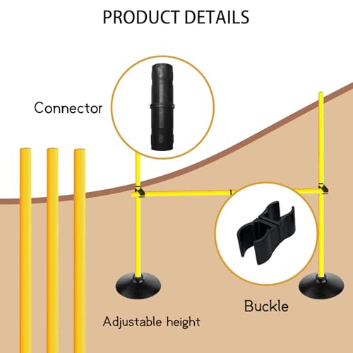 Adjustable Height Agility Hurdle Set Multi-Function Soccer Trainning Pole Set Coaching Sticks with Rubber Base - color: 3.3 FT, style: Pack of 6