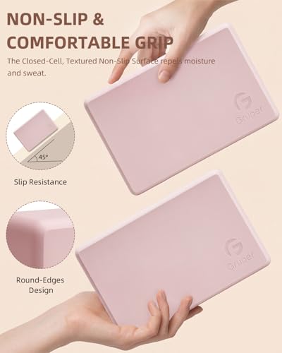 Gruper Yoga Blocks 2 Pack, 9"x6"x3" Exercise Blocks High-Density EVA Foam Blocks with Soft Non-Slip Surface, Lightweight Yoga Props for Yoga Pilates Meditation & Stretching - color: Light Pink