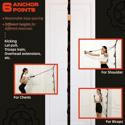 Resistance Band Door Ratchet Anchor with 6 Points - Portable Home Workout Anchor (Fits 6-7.7ft Doors)